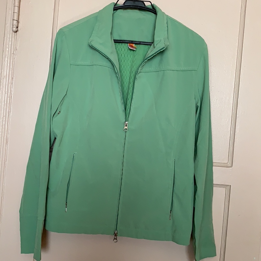 LUCY GREEN SPORTS JACKET TECHNICAL SZ L ACTIVE WORKOUT ATHLETIC